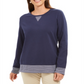 Karen Scott Women's Striped Trim Top Blue Size Petite