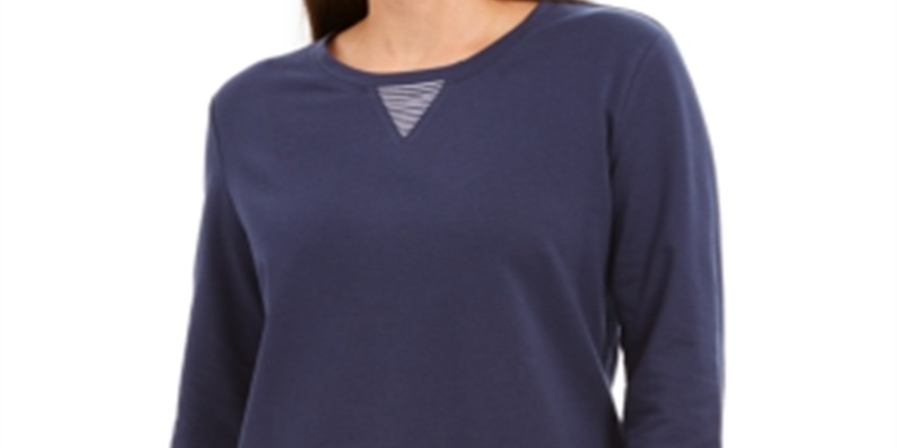 Karen Scott Women's Striped Trim Top Blue Size Petite