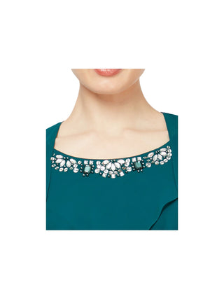 Slny Women's Teal Short Sleeve Open Cardigan Top Blue Size 8