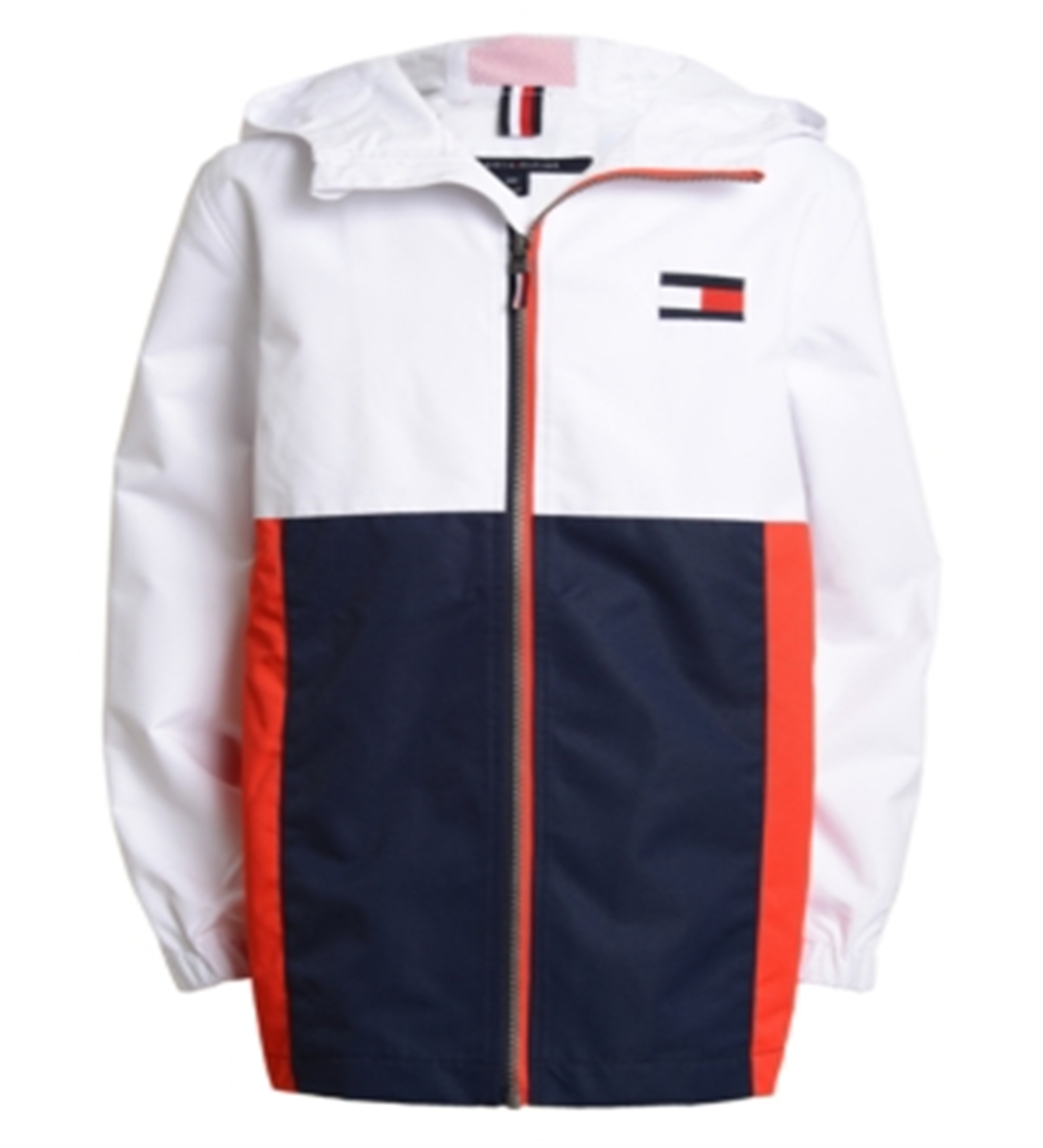Tommy Hilfiger Big Boy's Signature Colorblocked Logo Print Hooded Jacket White Size Small