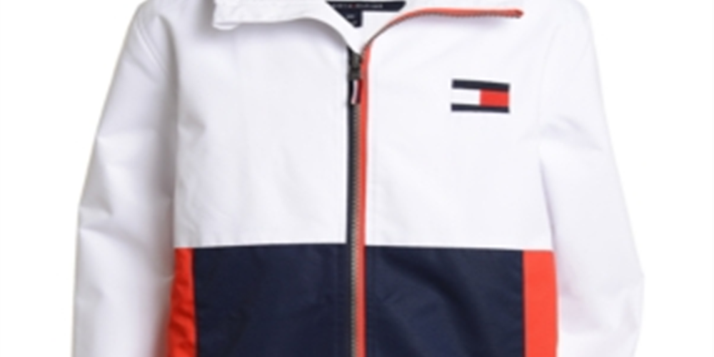 Tommy Hilfiger Big Boy's Signature Colorblocked Logo Print Hooded Jacket White Size Small