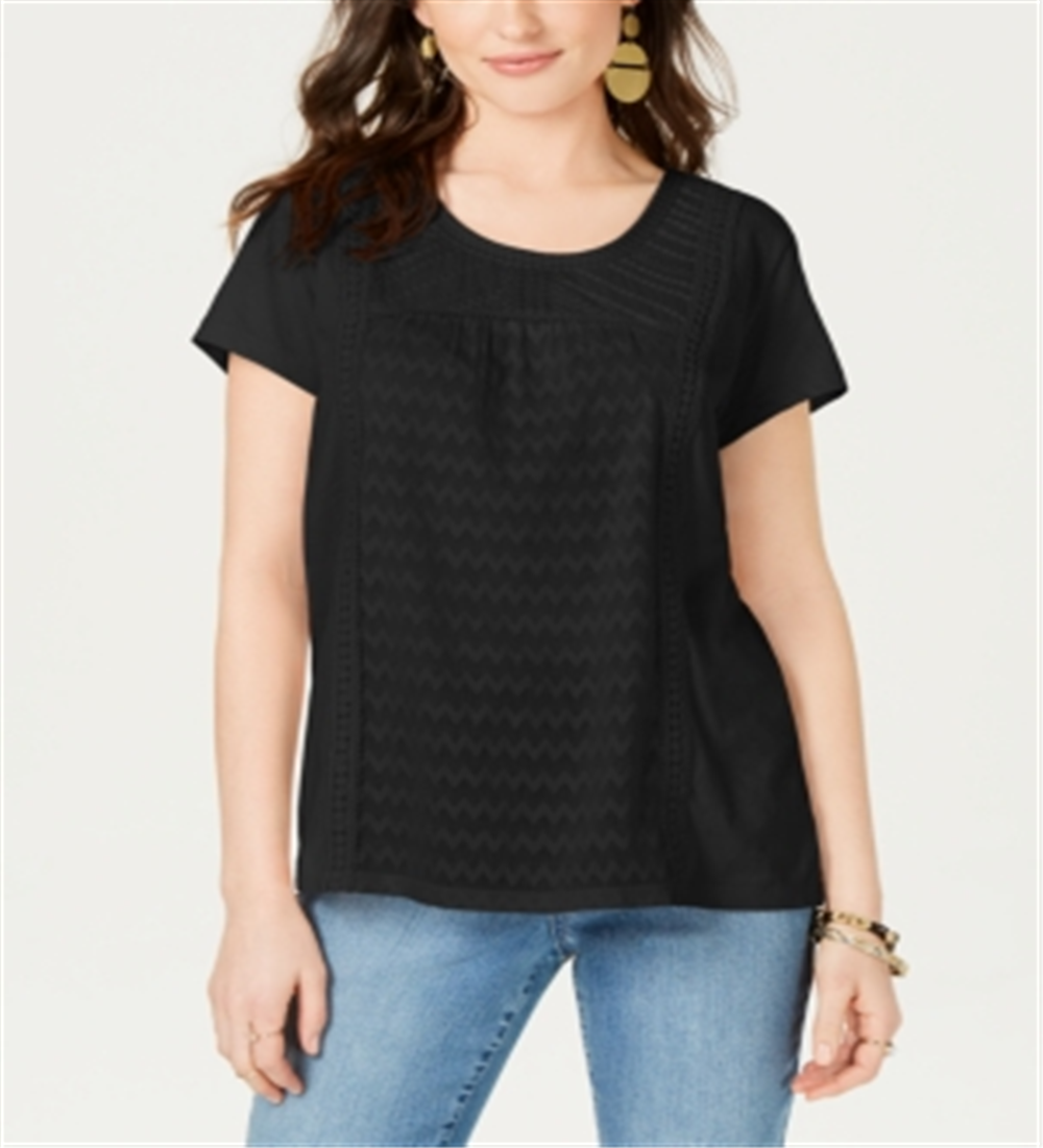 Style & Co. Women's Mixed Print T-Shirt Black Size Small