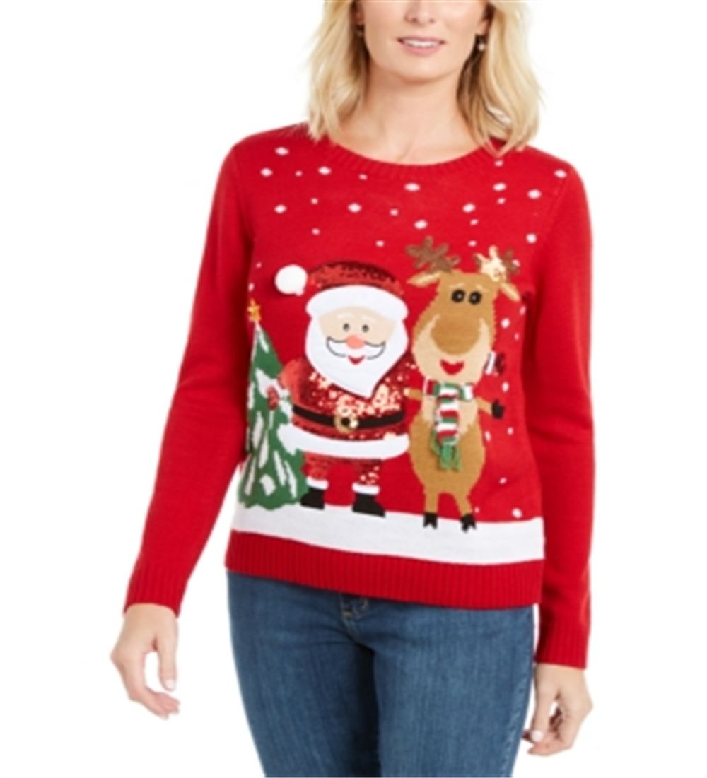 Karen Scott Women's Friendly Santa Sweater Red Size Petite Medium
