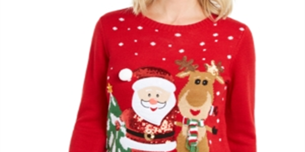 Karen Scott Women's Friendly Santa Sweater Red Size Petite Medium