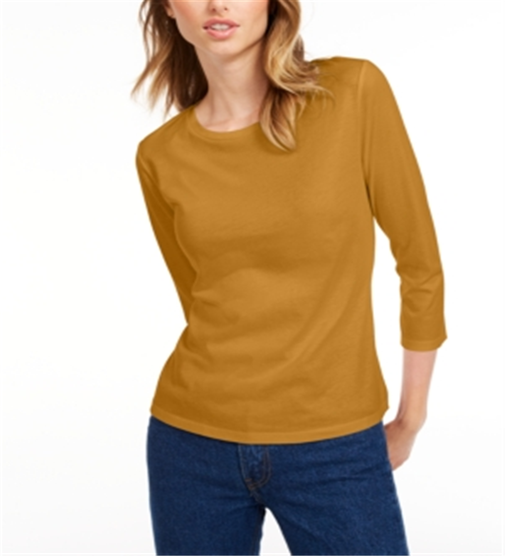 Maison Jules Women's 3/4 Sleeve Solid T-Shirt Yellow Size Small