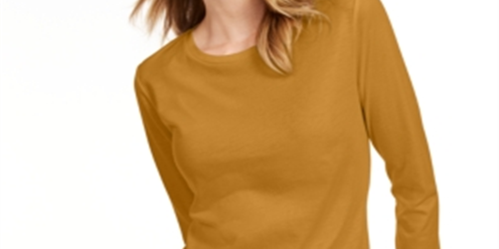Maison Jules Women's 3/4 Sleeve Solid T-Shirt Yellow Size Small