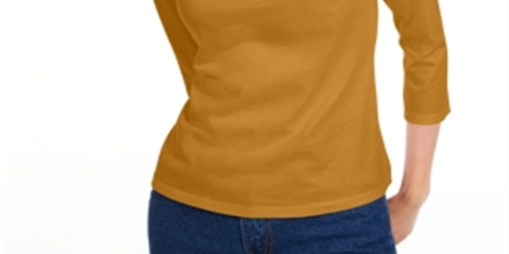 Maison Jules Women's 3/4 Sleeve Solid T-Shirt Yellow Size Small