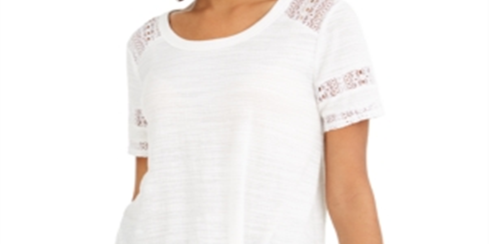 Style & Co. Women's Lace Inset Top White Size X-Small