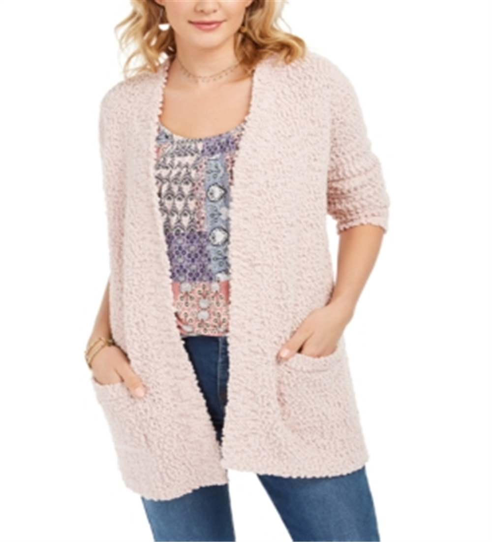 Style & Co. Women's Popcorn Knit Open Front Cardigan Salmon Size X-Small