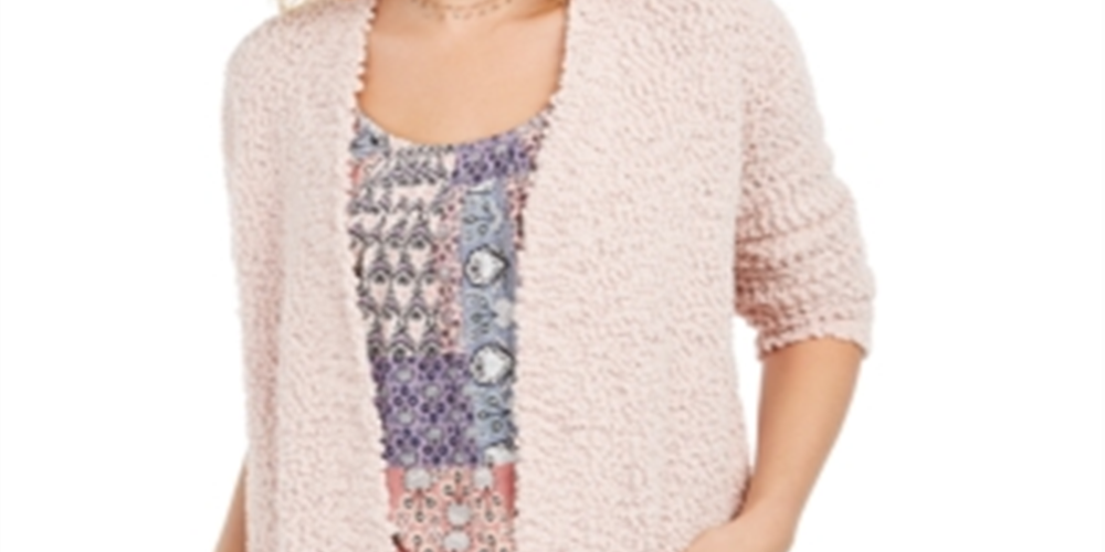 Style & Co. Women's Popcorn Knit Open Front Cardigan Salmon Size X-Small