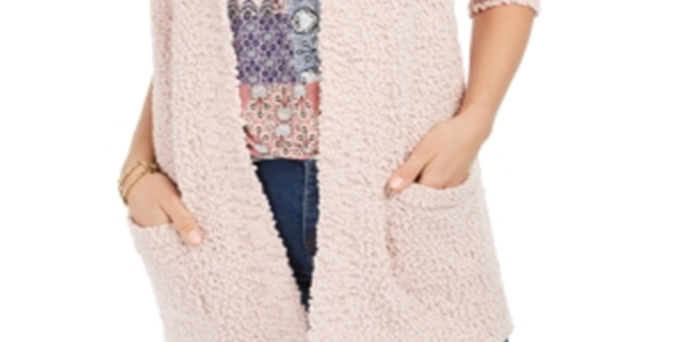 Style & Co. Women's Popcorn Knit Open Front Cardigan Salmon Size X-Small