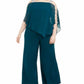 MSK Women's Teal Embellished Cold Shoulder 3/4 Sleeve Square Neck Wide Leg Cocktail Jumpsuit Green Size 2X