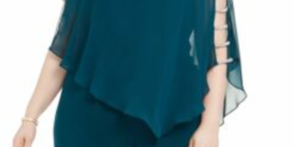 MSK Women's Teal Embellished Cold Shoulder 3/4 Sleeve Square Neck Wide Leg Cocktail Jumpsuit Green Size 2X