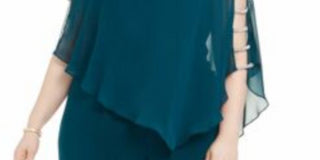 MSK Women's Teal Embellished Cold Shoulder 3/4 Sleeve Square Neck Wide Leg Cocktail Jumpsuit Green Size 2X