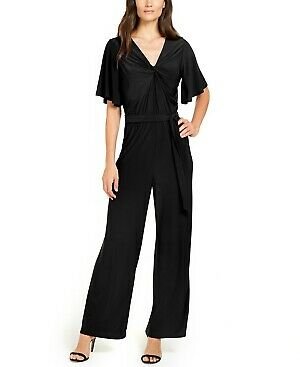 NY Collection Women's Twist Front Jumpsuit Black Size Petite XS