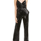 Q & a Women's Sequin Faux Wrap Jumpsuit Black Size X-Large