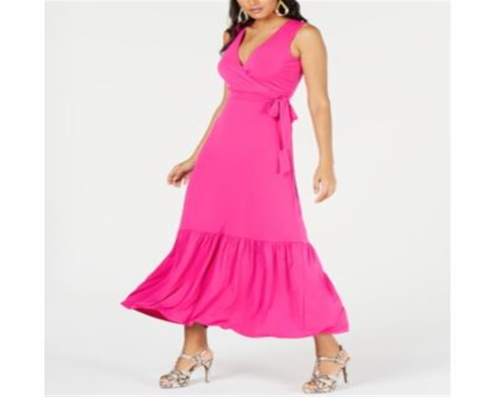 Thalia Sodi Women's Faux Wrap Ruffled Maxi Dress Pink Size X-Large