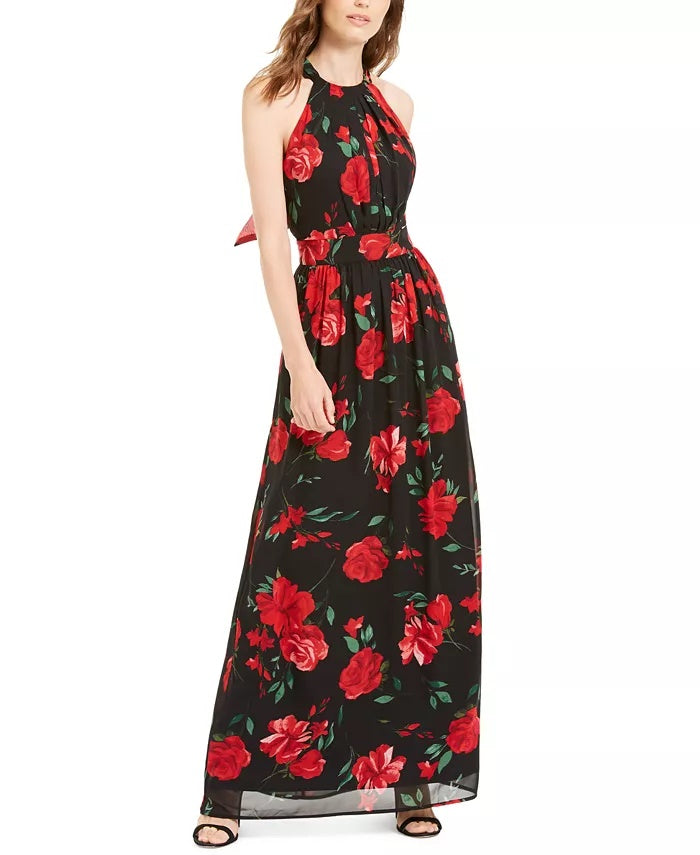 INC International Concepts Women's Floral Print Halter Maxi Dress Black Size 14