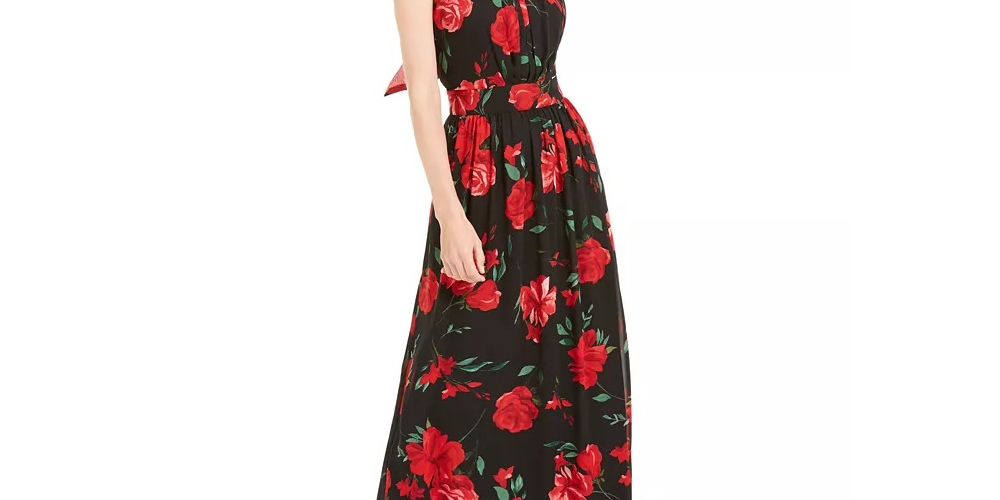 INC International Concepts Women's Floral Print Halter Maxi Dress Black Size 14