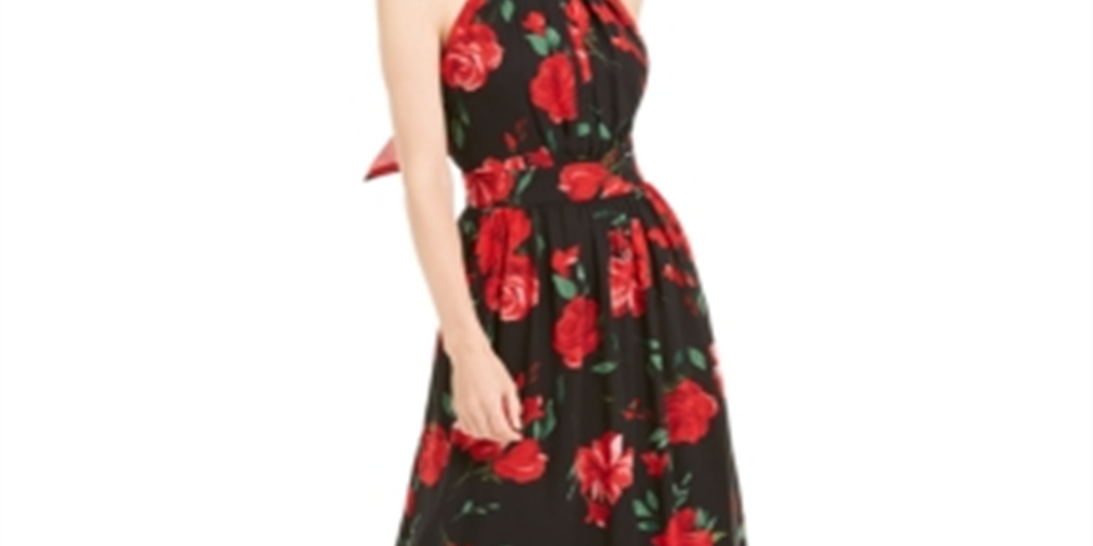 INC International Concepts Women's Floral Print Halter Maxi Dress Black Size 14