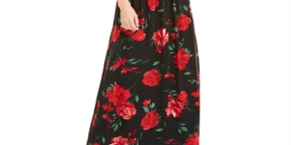 INC International Concepts Women's Floral Print Halter Maxi Dress Black Size 14
