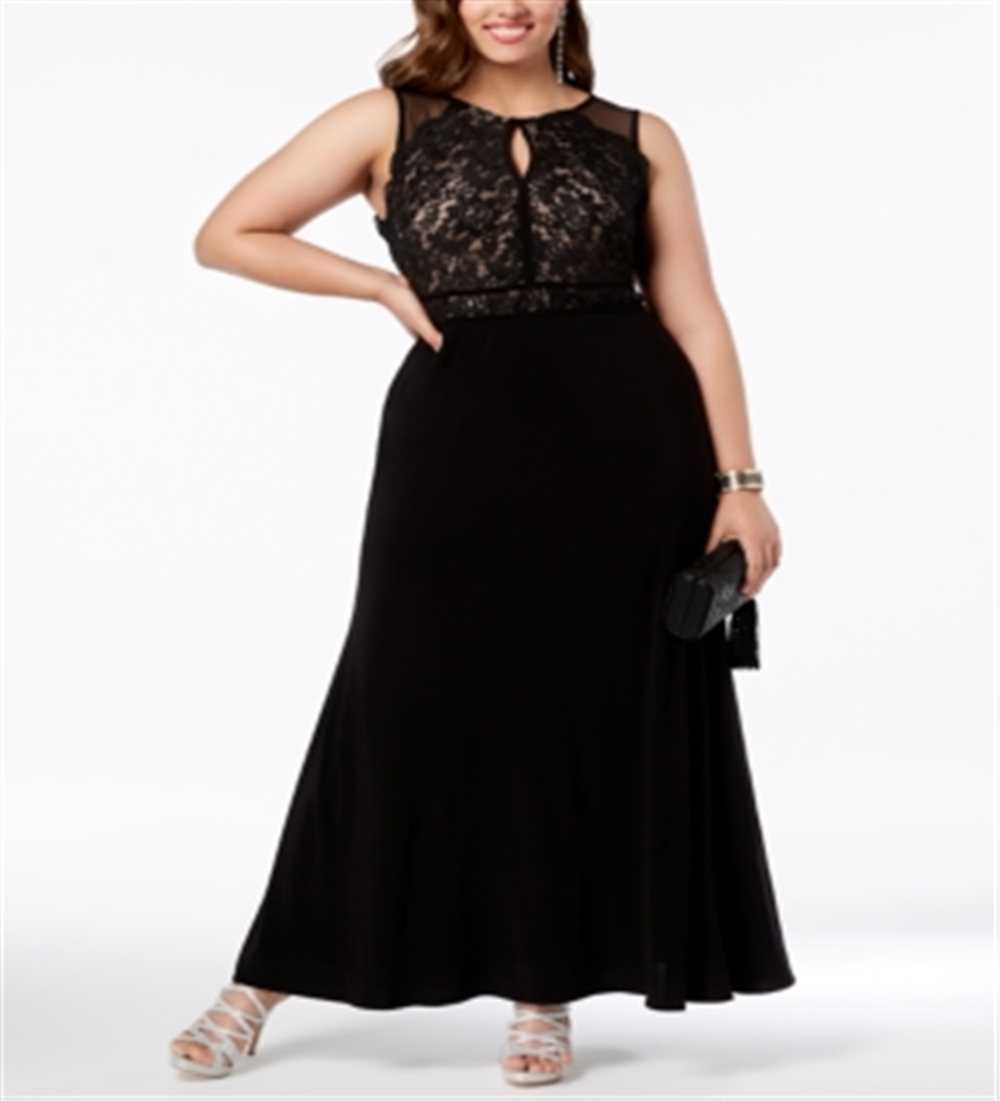 Morgan & Co. Women's Trendy Plus Lace Bodice Gown Black Size 14W