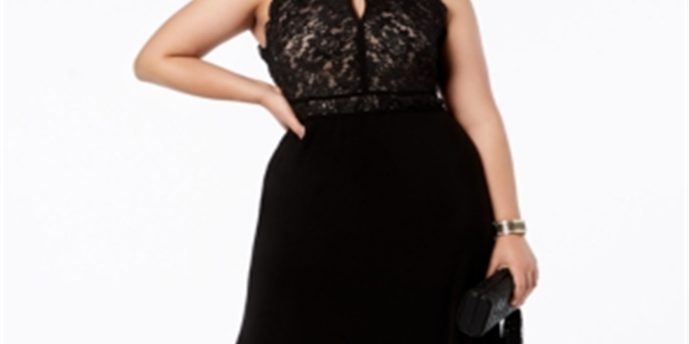 Morgan & Co. Women's Trendy Plus Lace Bodice Gown Black Size 14W