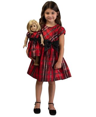 Bonnie Toddler Girl's 2 Pc Plaid Bow Dress & Doll Dress Set Red Size 2T