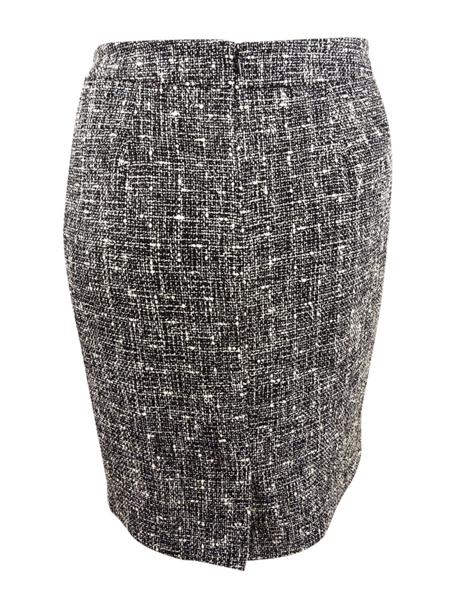 Bar III Women's Button Detail Tweed Pencil Skirt Black Size 6