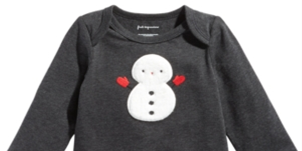 First Impressions Baby Boy's Long Sleeve Snowman Bodysuit Gray Size 3-6MOS