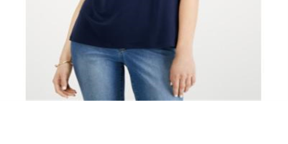 Charter Club Women's Lace Trim V Neck Top Blue Size Large