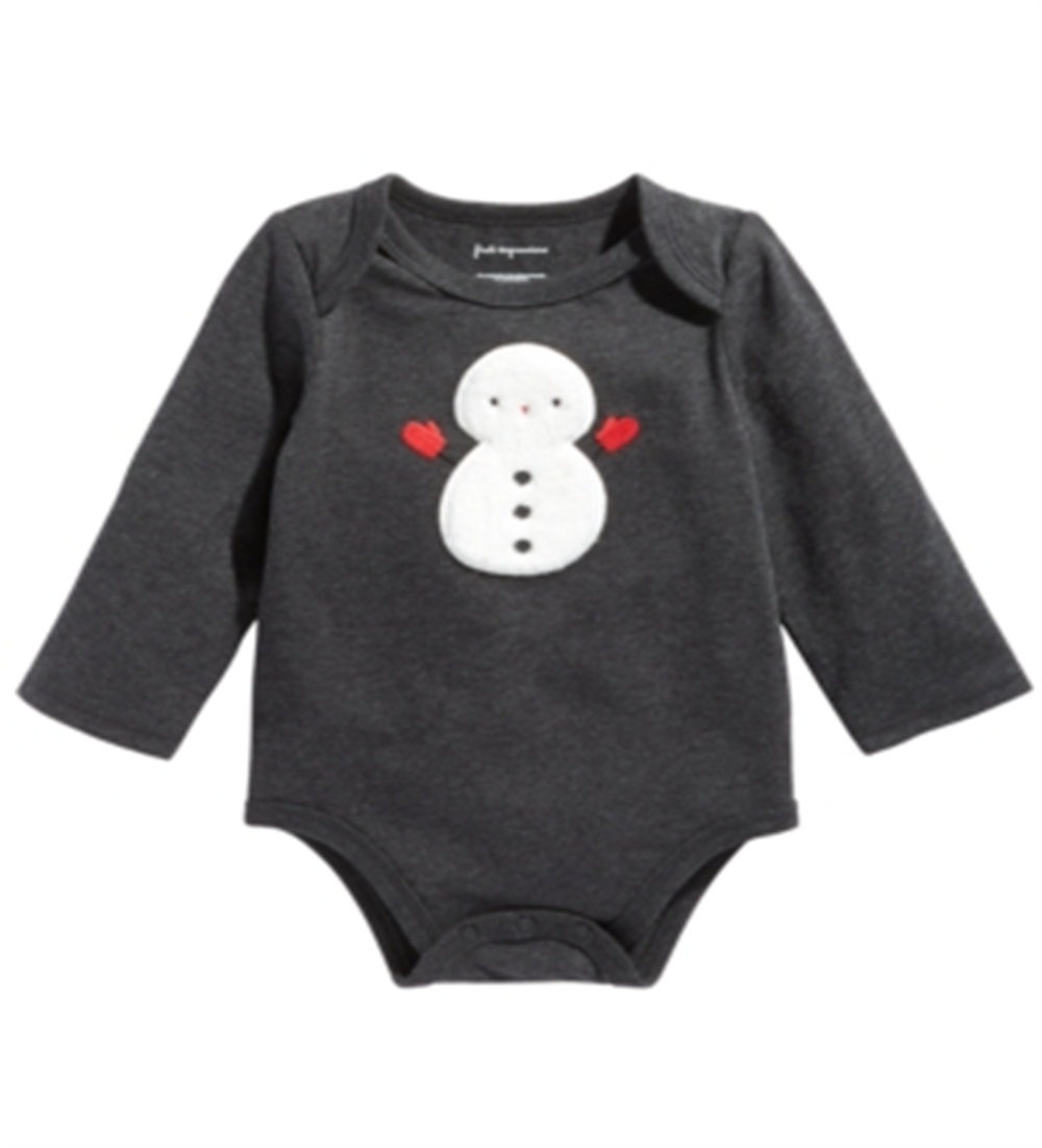 First Impressions Baby Boy's Long Sleeve Snowman Bodysuit Gray Size 12MOS