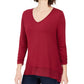 Style & Co Women's Solid Long Sleeve V Neck Top Red Size Medium