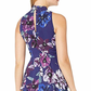 Vince Camuto Women's Printed Chiffon High Neck MIDI Dress Blue Size 10