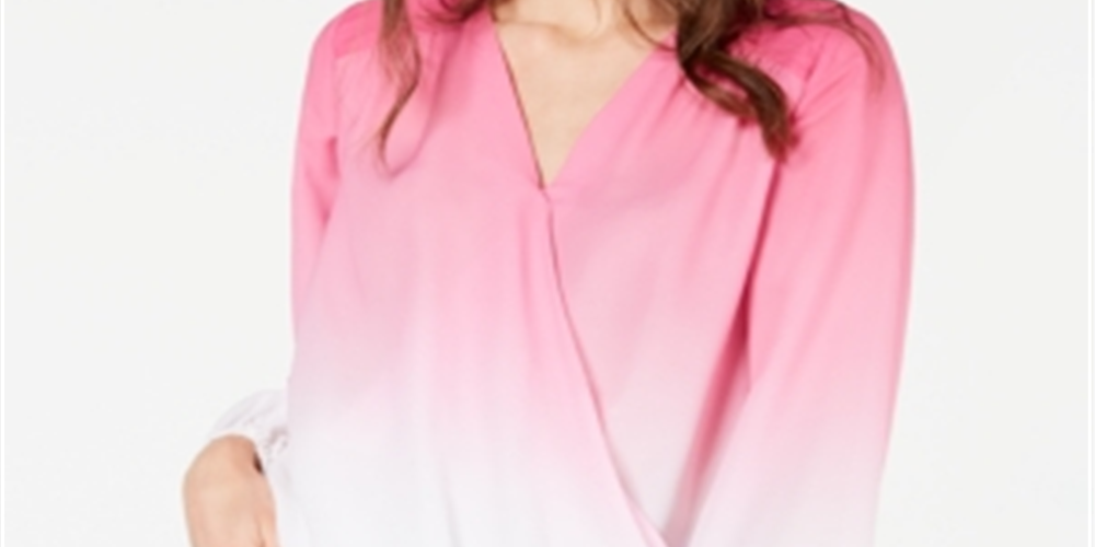 INC International Concepts Women's Ombre Surplice Top White Size Petite