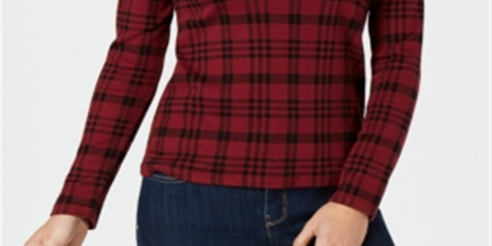 Charter Club Women's Cotton Plaid Top Red Size Large