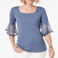 Love Scarlett Women's Lace Cuff Top Blue Size Petite L