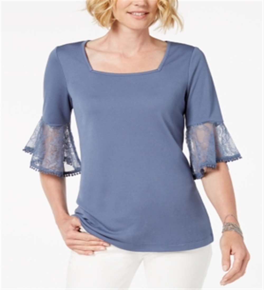 Love Scarlett Women's Lace Cuff Top Blue Size Petite L