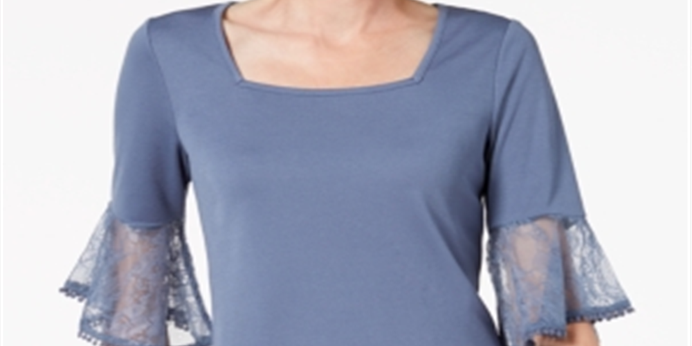 Love Scarlett Women's Lace Cuff Top Blue Size Petite L