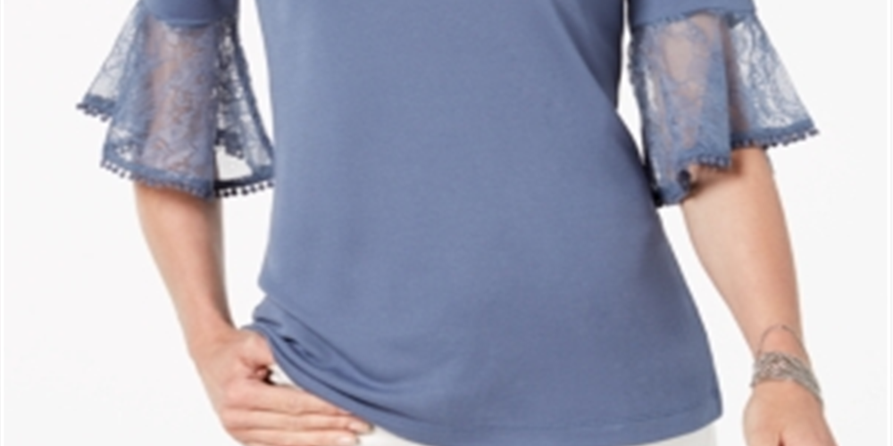 Love Scarlett Women's Lace Cuff Top Blue Size Petite L