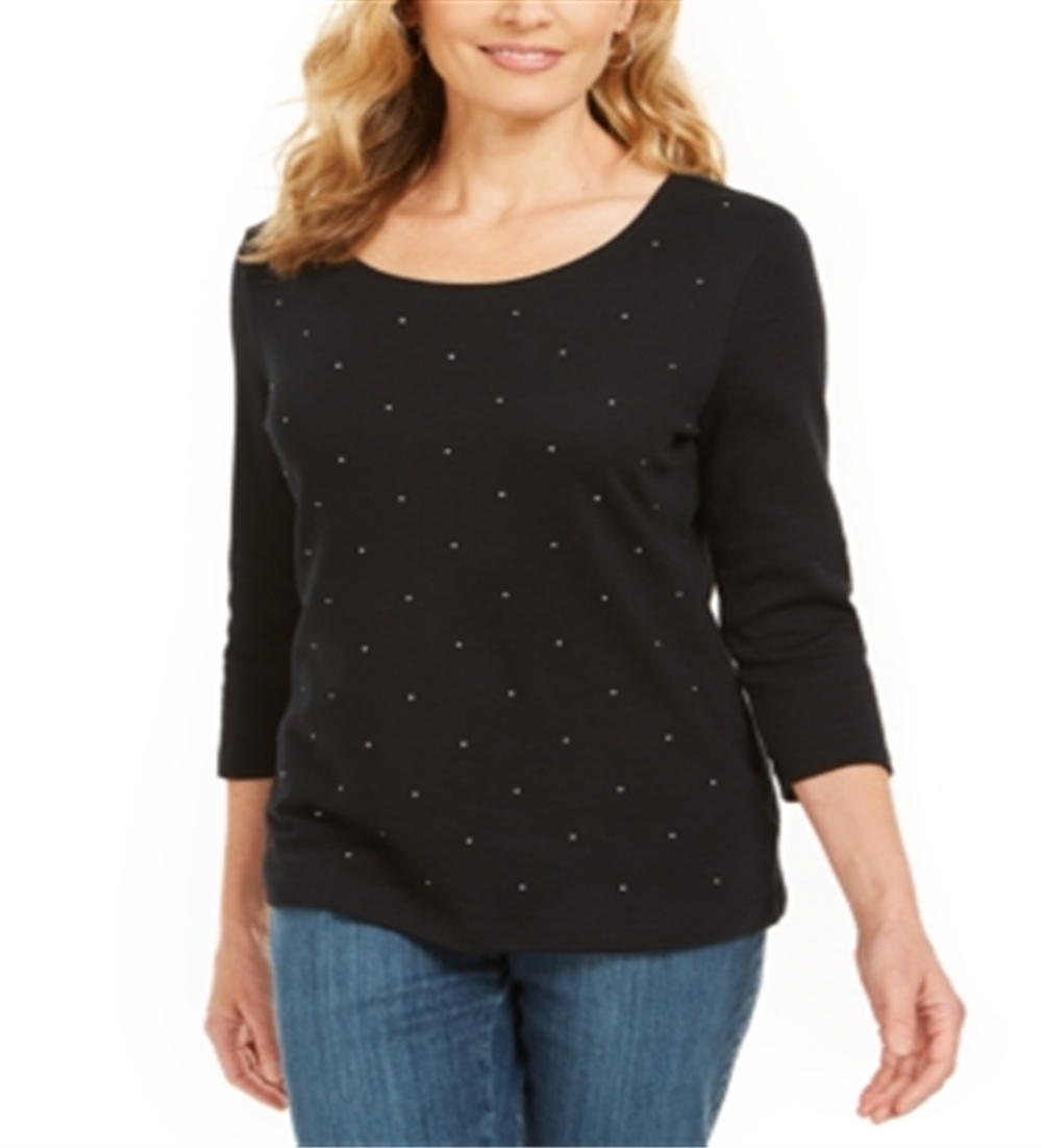 Karen Scott Women's Studded Top Black Size Petite Small