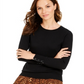 Charter Club Women's Merino Wool Button Cuff Crewneck Sweater Black Size XX-Large