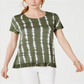 Style & Co Women's Tie Dyed Ruffle Hem Top Green Size Medium