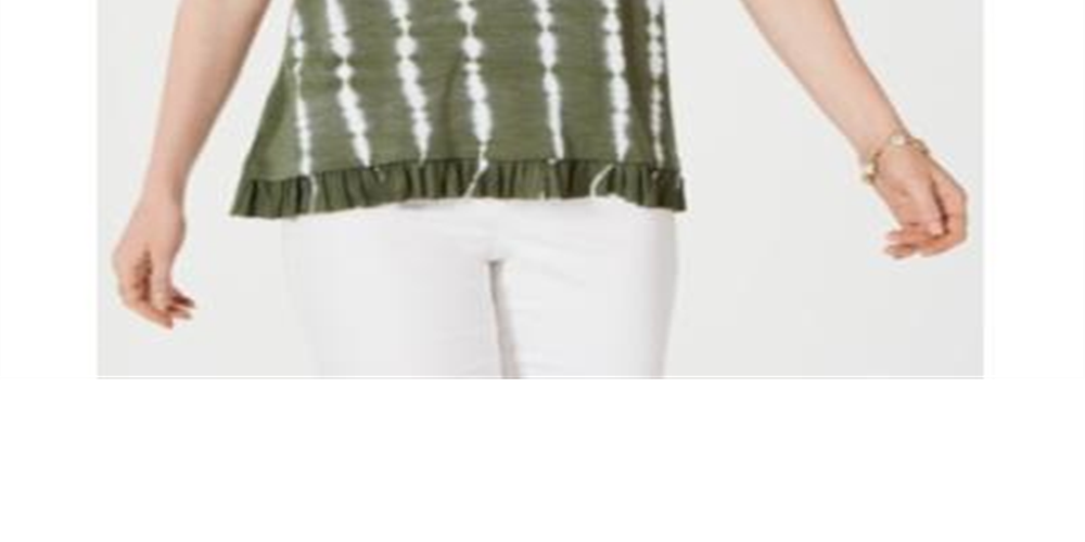 Style & Co Women's Tie Dyed Ruffle Hem Top Green Size Medium