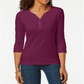 Karen Scott Women's Cotton Henley Top Red Size X-Small