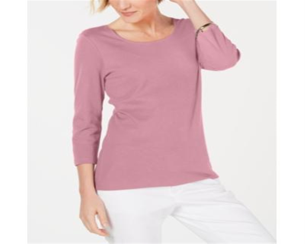 Karen Scott Women's Cotton 3/4 Sleeve Top Pink Size Small