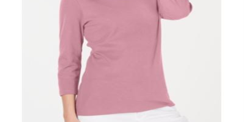 Karen Scott Women's Cotton 3/4 Sleeve Top Pink Size Small