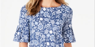 Charter Club Women's Printed Bell Sleeve Top Blue Size Small
