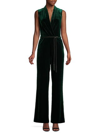 Vince Camuto Women's Tassel Belted Velvet Jumpsuit Green Size 8
