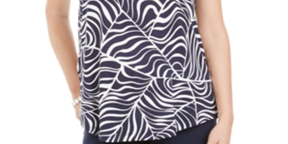 JM Collection Women's Printed Short Sleeve T-Shirt Blue Size Small